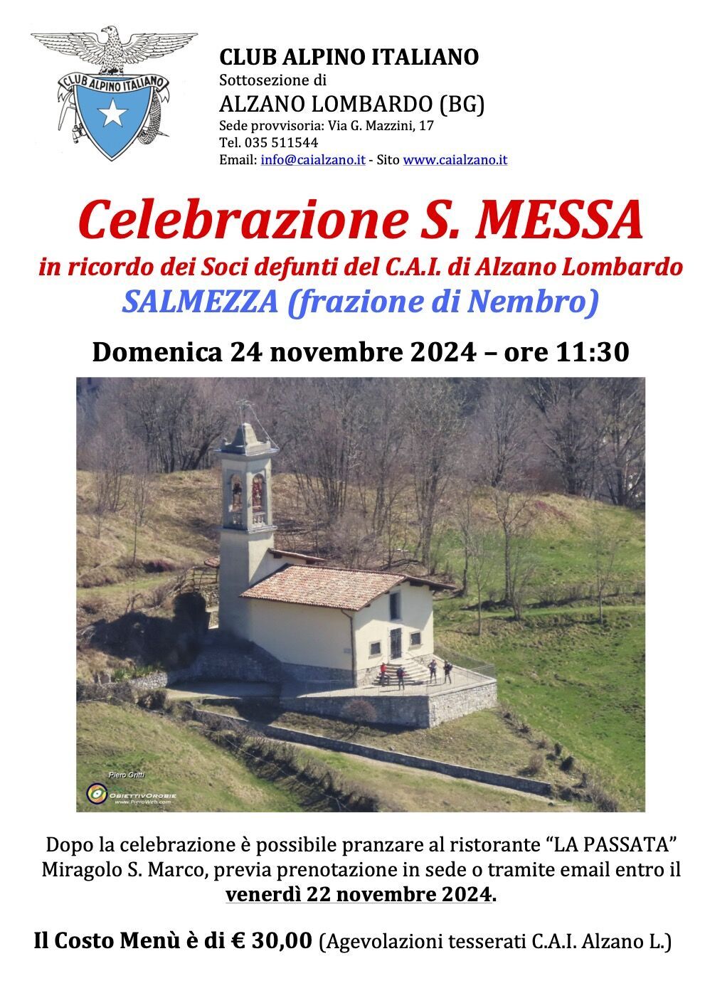 Domenica 24 novembre pranzo sociale